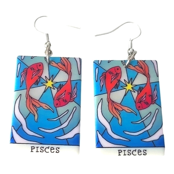 Handmade Acrylic Pisces Zodiac Earrings - Picture 3 of 3
